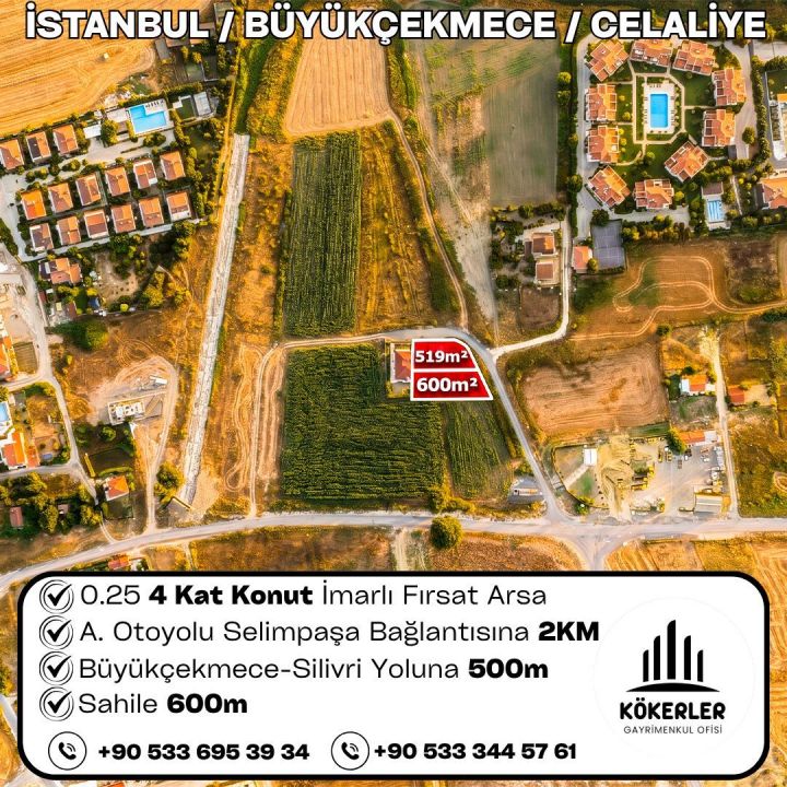 İstanbul Büyükçekmece Celaliye 519 m² ve 600 m² konut imarlı arsalar