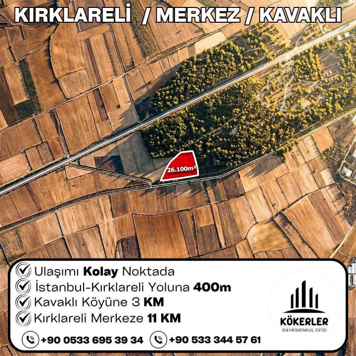 Kırklareli Merkez Kavaklı 26.100 m² tarla