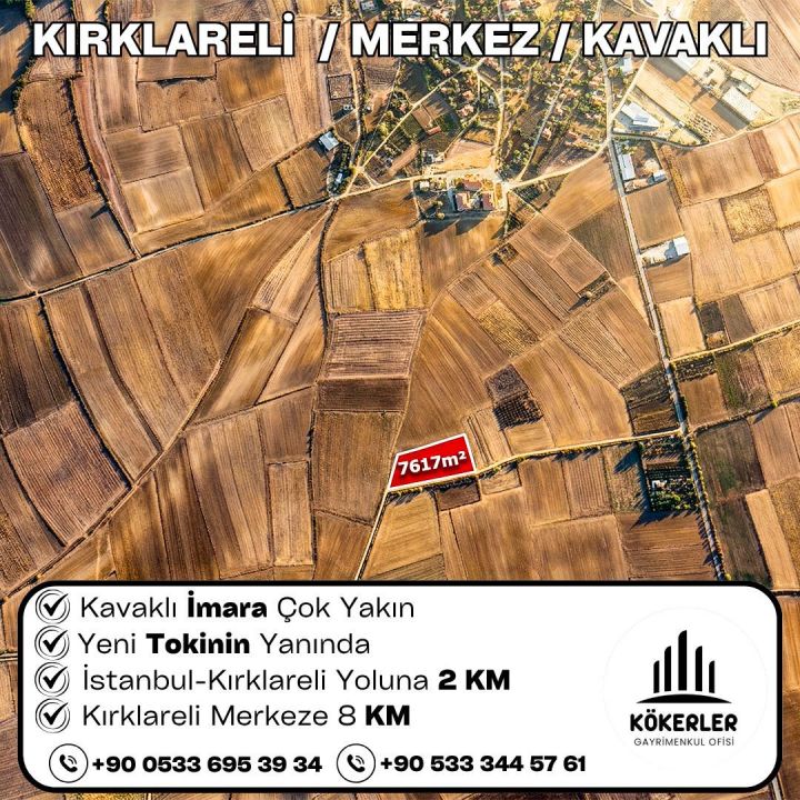 Kırklareli Merkez Kavaklı 7.617 m² tarla